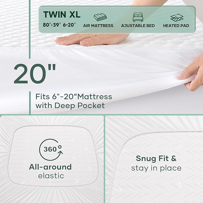 Ohgeni 100% Waterproof Mattress Protector, Twin XL-2 Pack, Fitted Sheet - Image 8