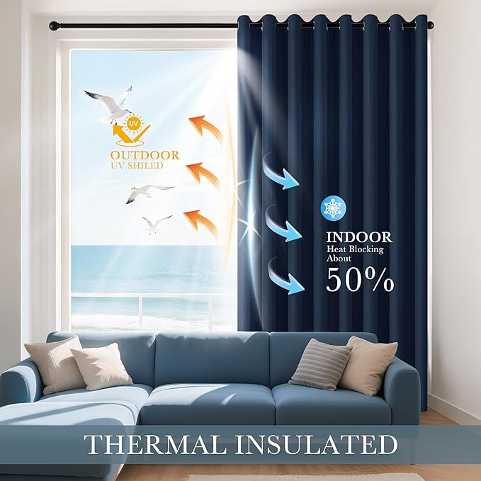 PONY DANCE Navy Blue Short Blackout Curtains - Image 3
