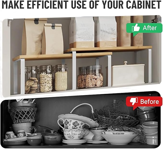 Cabinet Organizer Shelf, Kitchen Counter Storage, 2-Piece Set, Stackable Spice - Image 4