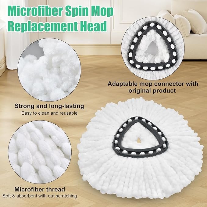 Spin Mop Heads Replacements for O Ceda EasyWring 1-Tank System, 2 Microfiber - Image 3