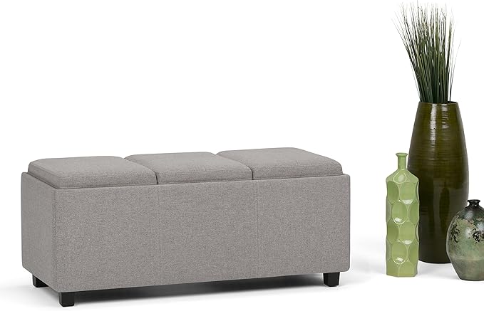 SIMPLIHOME Avalon 42 inch Wide Contemporary Rectangle Storage Ottoman in Cloud - Image 11