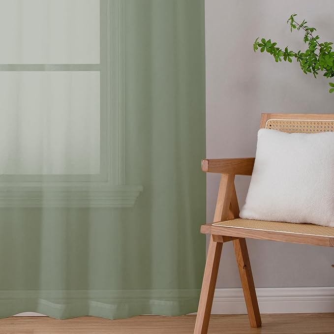 Chyhomenyc Sheer Sage Green Curtains 90 inches Long 2 Panels, Light Filtering - Image 5