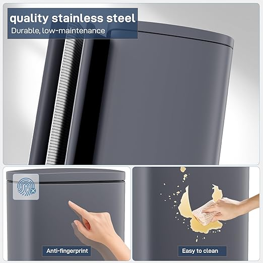 Arlopu 8 Gallon Step Trash Can, Stainless Steel Garbage Bin, Soft-Close Rubbish - Image 6