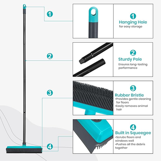 MAVRIZ Pet Hair Removal Broom Carpet Rake Rubber Broom - Image 4