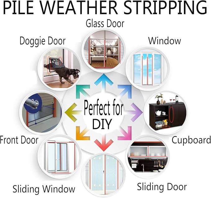 Door Sealer Weather Stripping for Sliding Window Frame Seal Strip, Pile Brush - Image 8