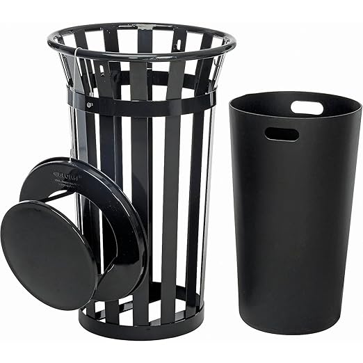 Global Industrial 24 Gallon Heavy-Duty Outdoor Metal Slatted Round Trash - Image 2