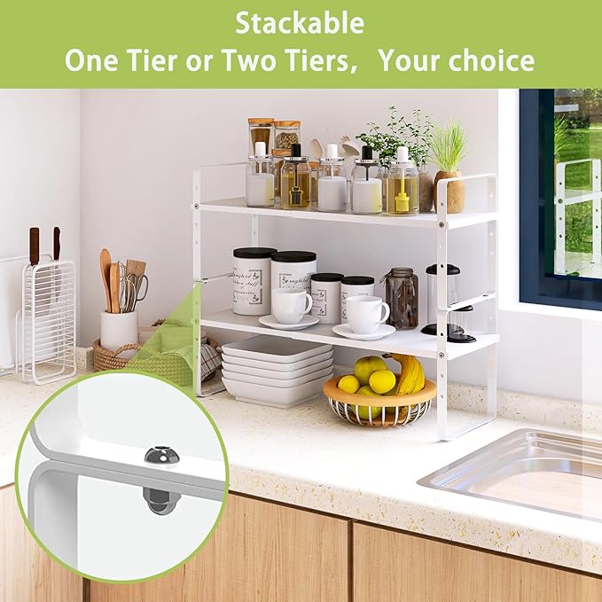 Expandable Cabinet Shelf Organizer Rack, Stackable Kitchen Counter Storage - Image 4