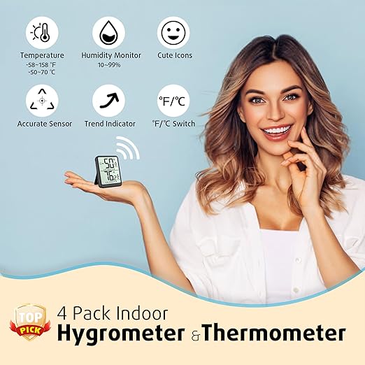 4-Pack Room Thermometer Indoor Hygrometer, Small Digital Temperature and - Image 2