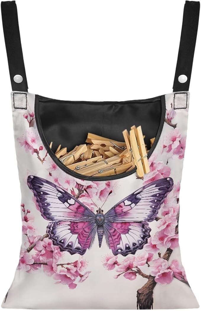2 Pcs Clothes Pin Hanging Bag, Butterfly Clothes Pins Bag Holder Outdoor by Unknown