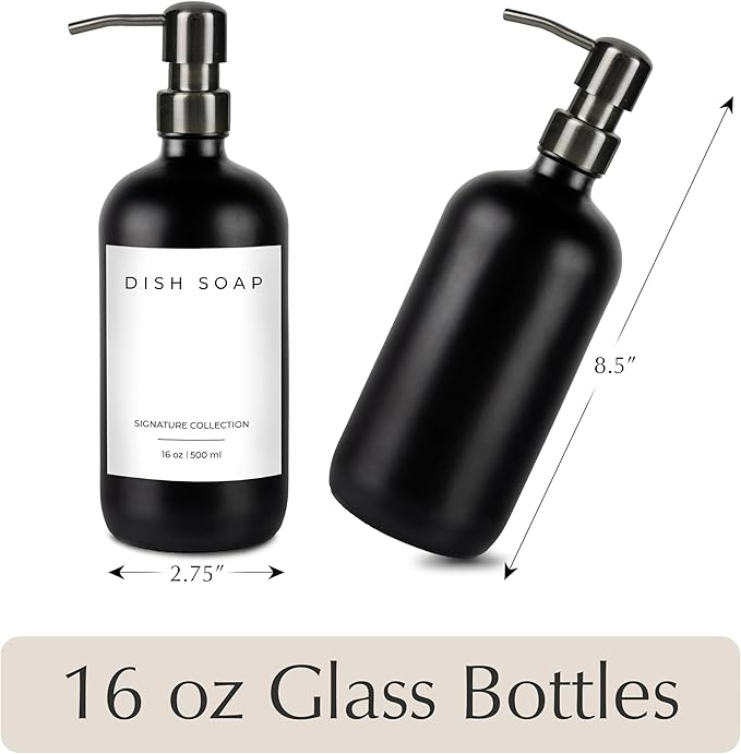 Emerson Essentials Glass Soap Bottle Dispensers, 2 Pack, Stainless-Steel Pumps - Image 2