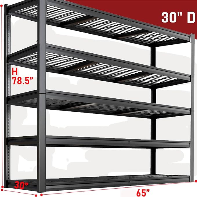 65" W Garage Shelving Heavy Duty, 5 Tier Garage Shelves, Commercial Metal Shelf - Image 2