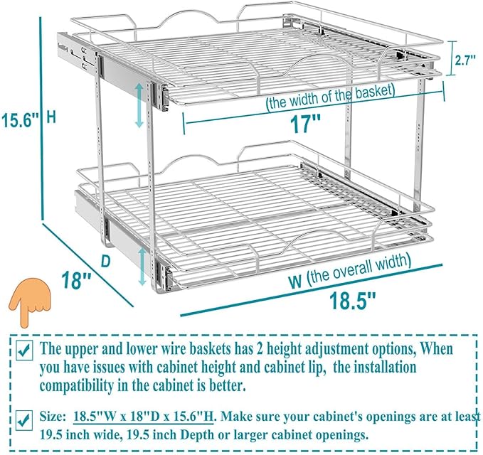 OCG 2 Tier Pull Out Cabinet Organizer, Pull Out Drawers - Image 2