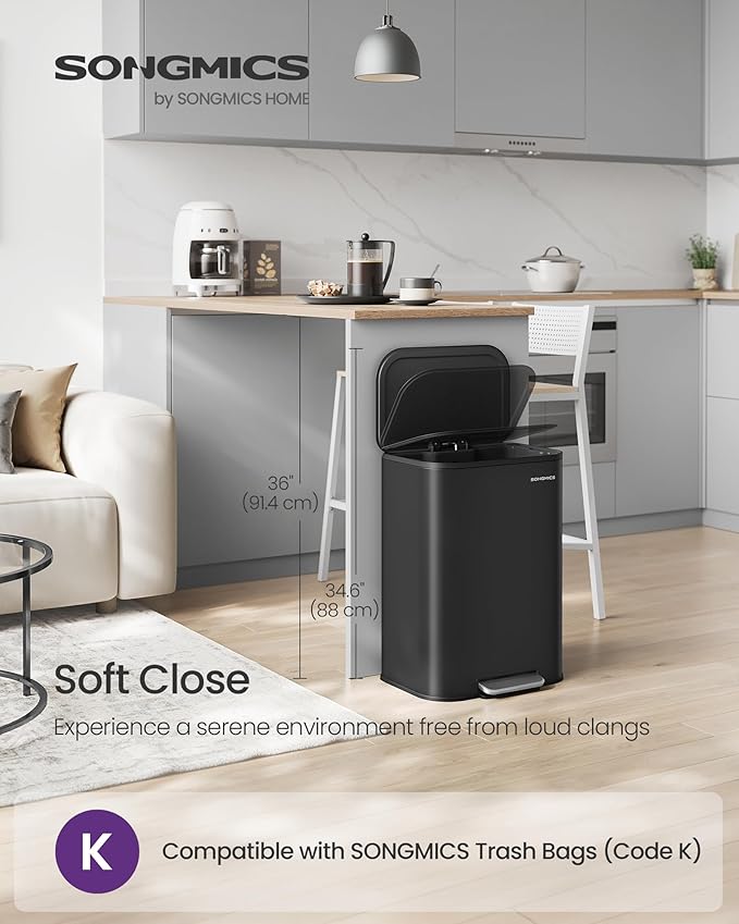 SONGMICS Kitchen Trash Can, 13-Gallon Garbage Can - Image 2