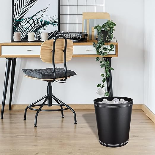 Pu Leather Trash Can, 2.6 Gallon Black Bathroom Trash Can, Small Office Garbage - Image 5