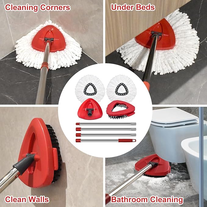 Spin Mop Handle Mop Heads Mop Base Mop Scruby Brush Replacement Sets Combo - Image 4