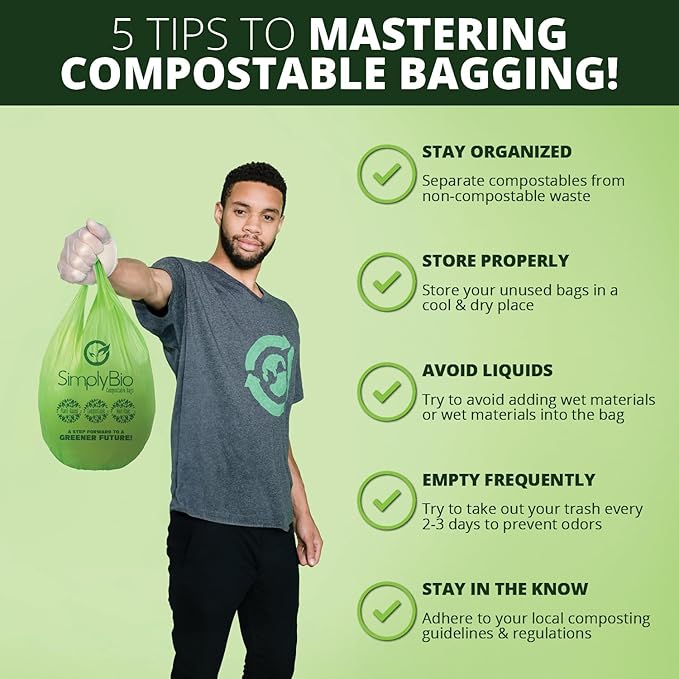 Simply Bio 1.6 Gallon Compostable Trash Bags Liners Handle, Heavy Duty Extra - Image 7
