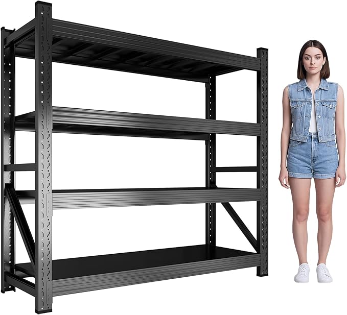 59" W Garage Shelving, Heavy Duty 4 Tier Metal Storage Shelves, Adjustable - Image 6