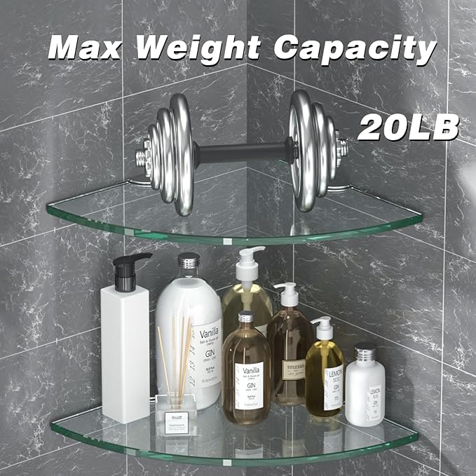 Corner Glass Shower Caddy 2 Pack 8MM-Thick Tempered Glass Shelf No Drilling - Image 3