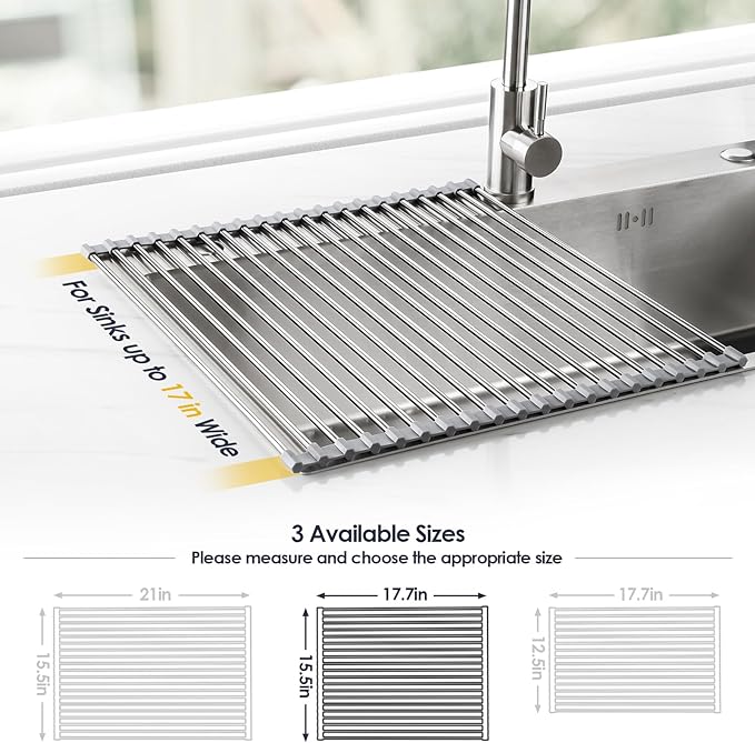 Tomorotec 17.7" x 15.5" Roll Up Dish Drying Rack Over Sink Drying Rack Sink - Image 4