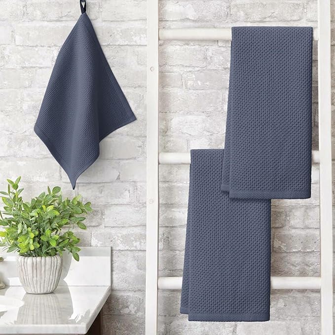 Artoid Mode 100% Cotton Beige Dark Grey Waffle Weave Kitchen Dish Cloths - Image 3