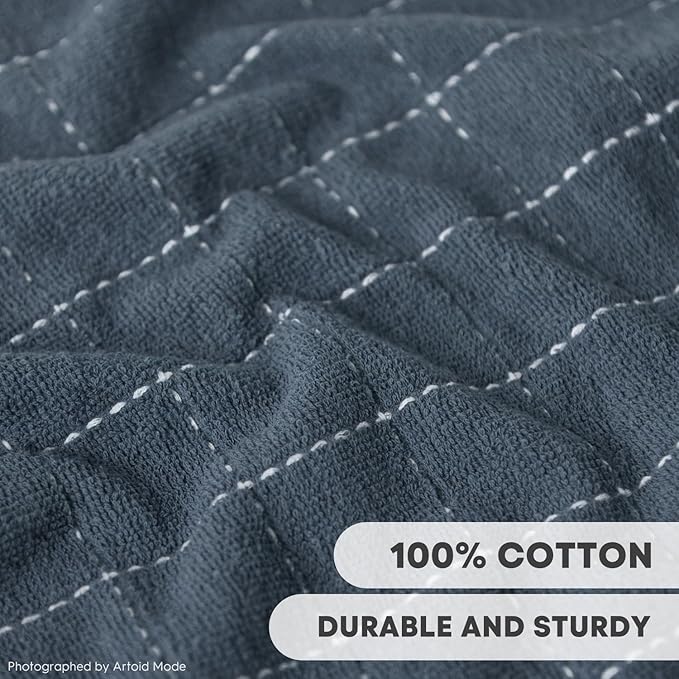 Artoid Mode Checkered Designed Cotton Grey Terry Kitchen Dish Cloths, 12x12 - Image 3