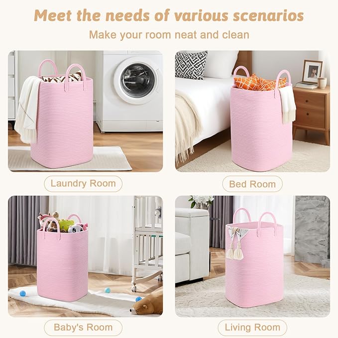 Laundry Basket, Woven Cotton Rope Laundry Hamper, 100L Versatile Storage - Image 5