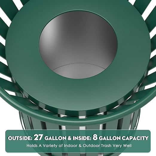 25.2IN Round Large Outdoor Trash Can, Heavy Duty Metal Slatted Garbage Can - Image 5