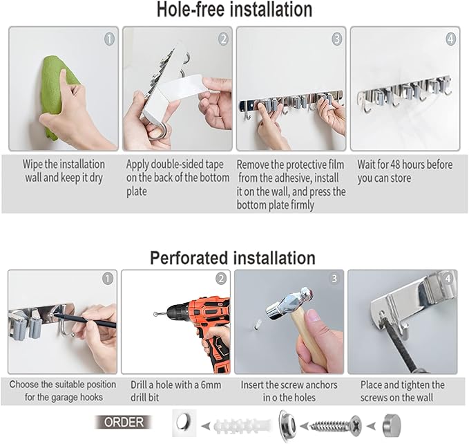 Mop and Broom Hanger Wall Mount, stainless steel Broom Hook Organizer Wall - Image 7