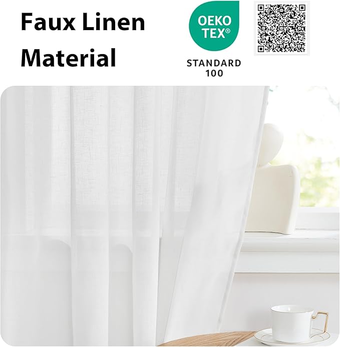 NICETOWN Faux Linen French Door Curtain 72 Inch Length Farmhouse Window - Image 5