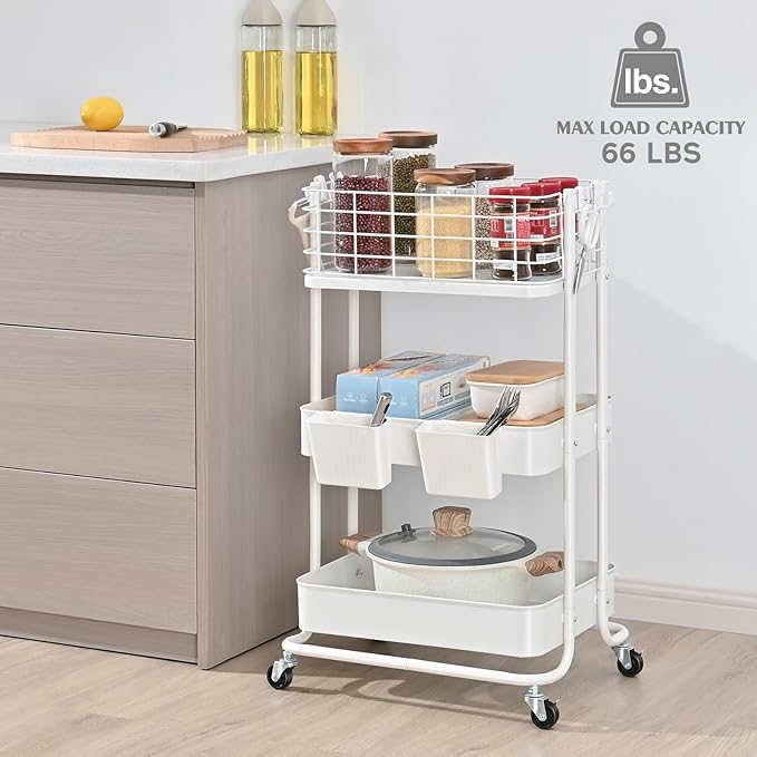 KINGRACK 3 Tier Rolling Cart, Metal Mobile Storage Shelf - Image 9