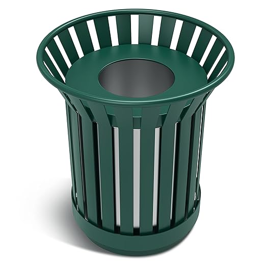 16 Gallon Round Large Outdoor Trash Can, Heavy Duty Metal Slatted Garbage Can by Gaonala
