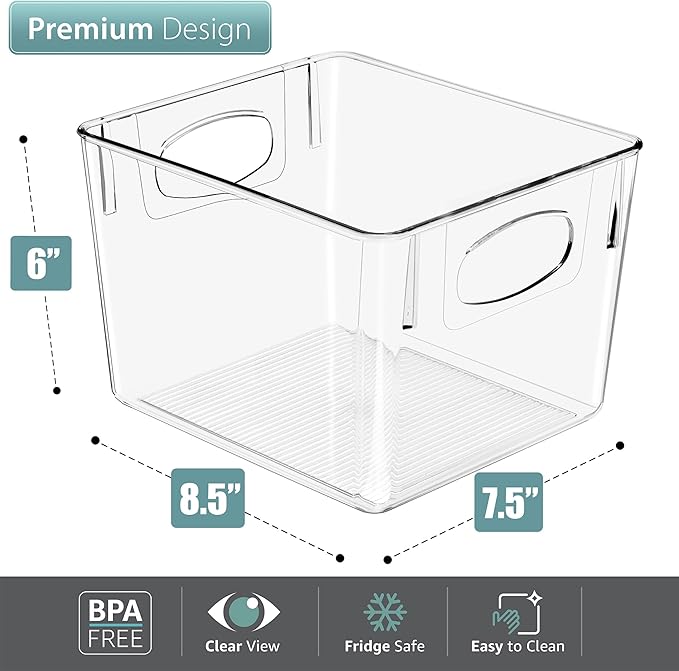 Sorbus 4 Pack Medium Clear Plastic Storage Bins, Refrigerator, Under Sink - Image 5