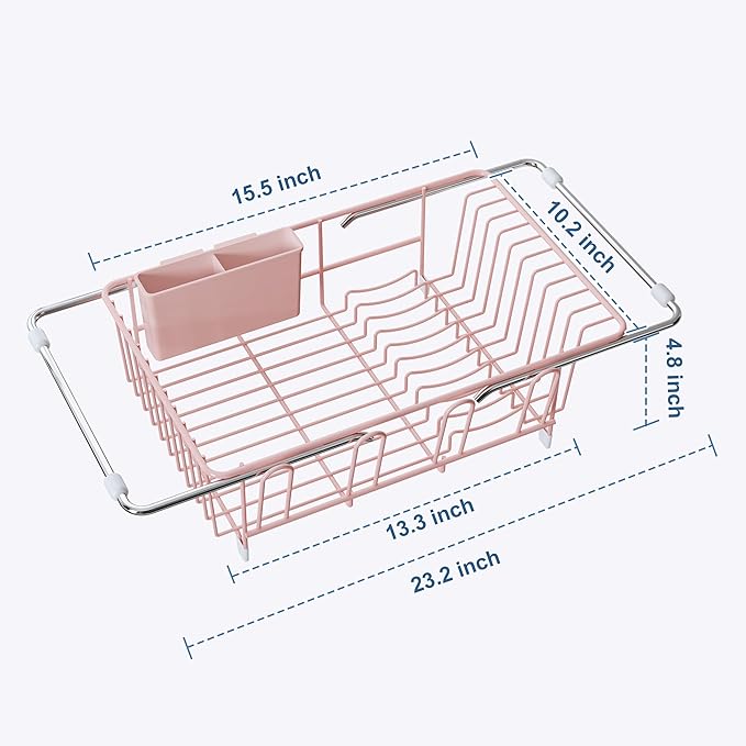 Over the Sink Expandable Dish Drainer Drying Rack In Stainless Steel - Image 7
