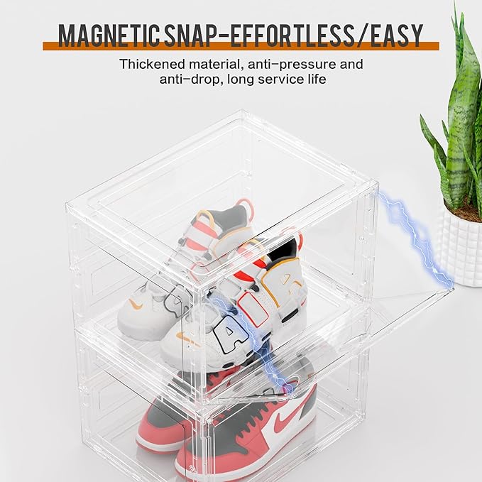 KEFA XL Shoe Storage Box Organizer, 8 Pack Shoe Boxes Clear Plastic Stackable - Image 4