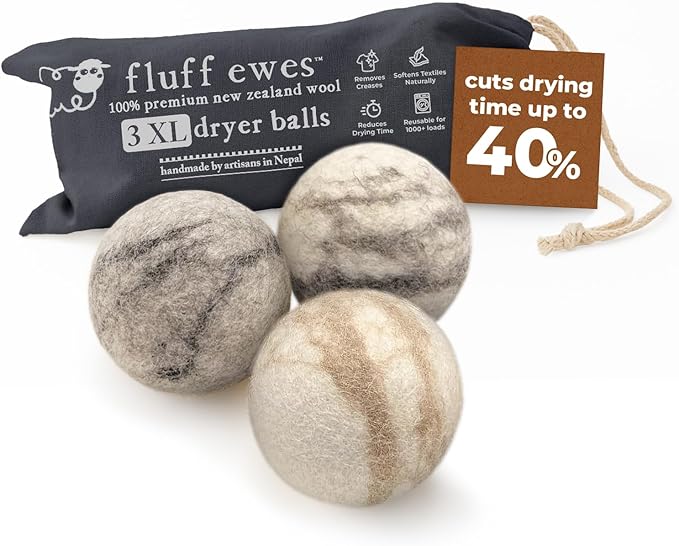 Fluff Ewes Wool Dryer Balls 3 Pack Premium New Zealand Wool Laundry Balls by HustleBlush