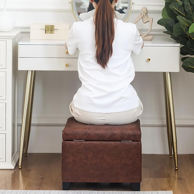 Adeco Faux Leather Storage Ottoman Bench - Image 4