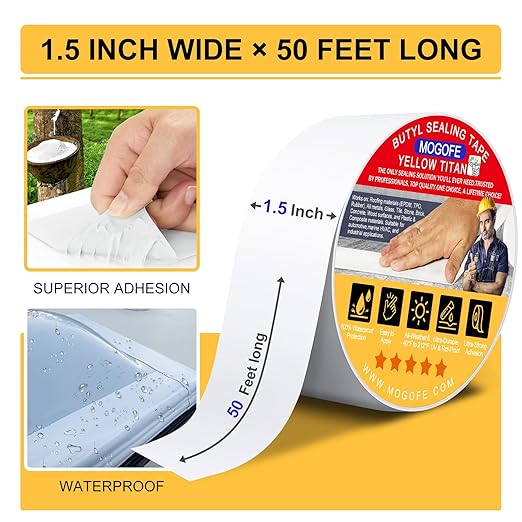 RV Roof Sealant Tape White, 1.5 Inch x 50 Feet RV Repair Roof Sealer Seal Tape - Image 2