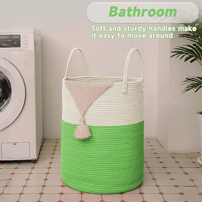 Large Woven Laundry Basket Hamper, 80L Cotton Rope Storage Bin - Image 5