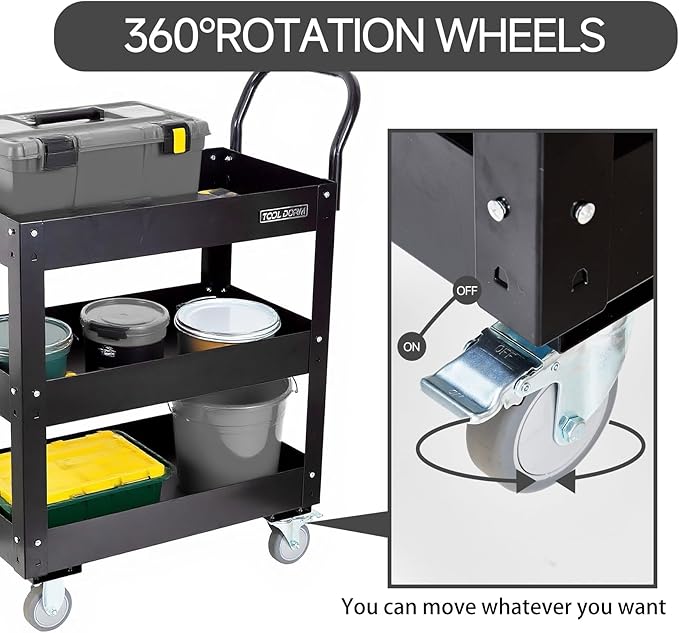 3 Tray 29.3 inch Tool Cart, self Assembly, 300 LBS Capacity Rolling Tool Carts - Image 7