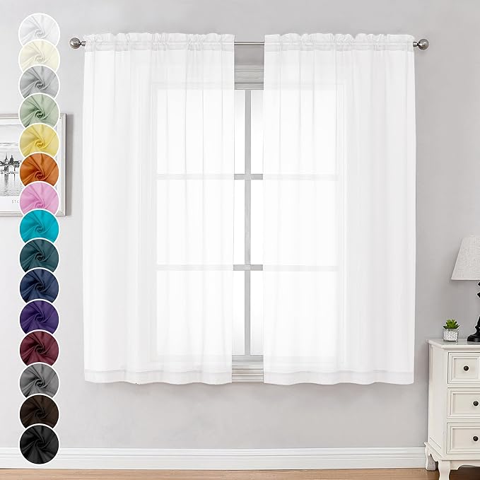 Chyhomenyc White Sheer Curtains 63 Inch Length 2 Panels Set, Light Filtering by Chyhomenyc