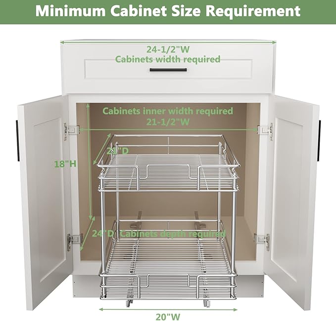 ROOMTEC Pull Out Cabinet Organizer 20" W x 21" D, Kitchen Cabinet Organizer and - Image 3