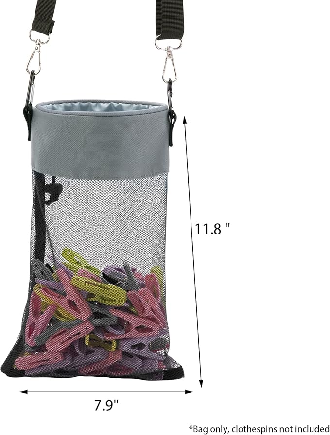 Mesh Clothespin Bag with Hooks Hanging Clothes Pin Bag with Drawstring Closure - Image 7