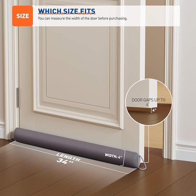 MAGZO Door Draft Stopper, 34 Inch Under Door Draft Blocker Noise Stopper - Image 3