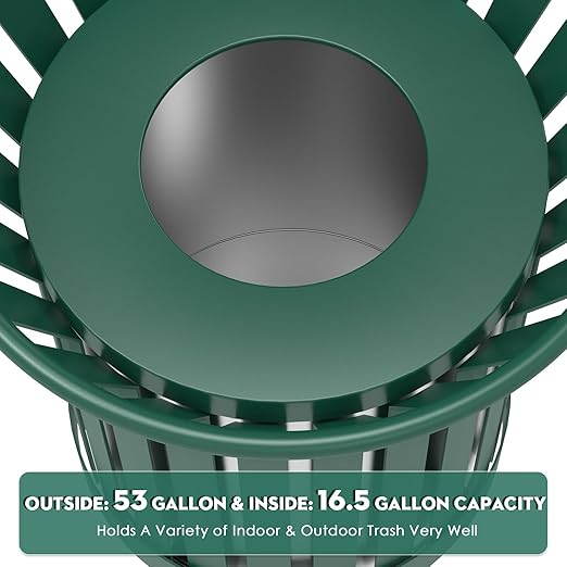 16 Gallon Round Large Outdoor Trash Can, Heavy Duty Metal Slatted Garbage Can - Image 2