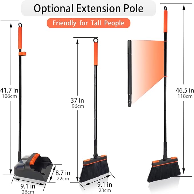 JEHONN Broom and Dustpan Set for Home, Long Handle Lightweight 180 Degree - Image 2