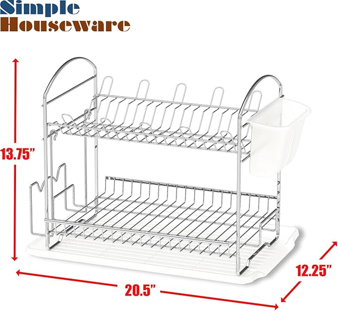 Simple Houseware 2-Tier Stainless Steel Dish Rack - Image 7