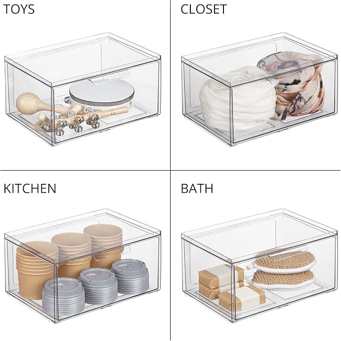 mDesign Plastic Wide Stackable Kitchen Storage Organizer Bin Containers - Image 7