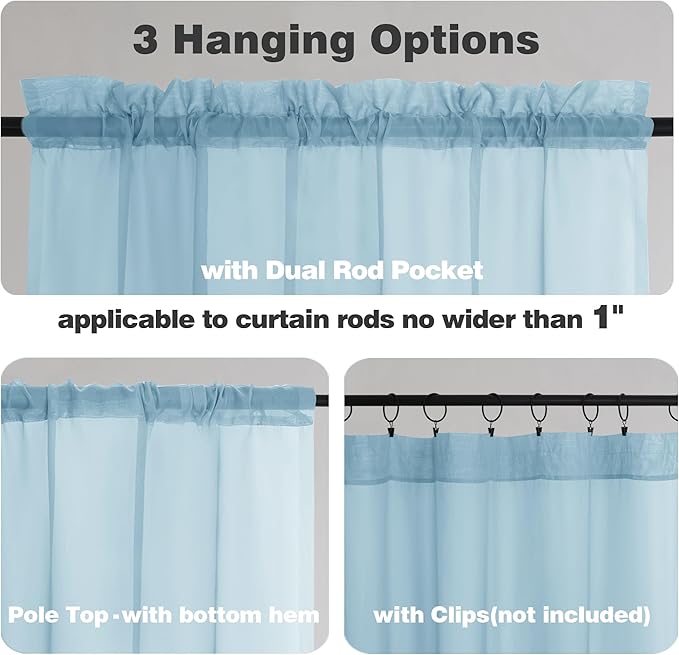 Chyhomenyc Sky Blue Sheer Curtains 54 Inch Long 2 Panels, Light Filtering Rod - Image 3