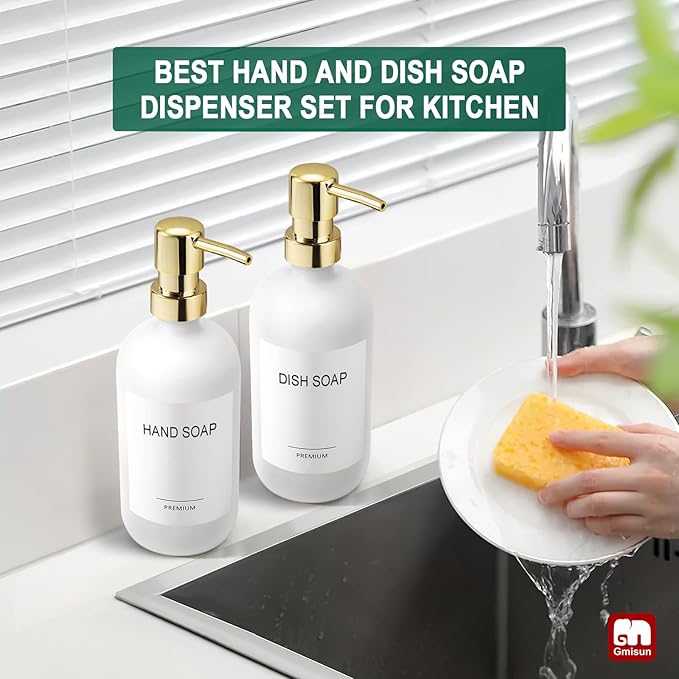 GMISUN White Soap Dispenser, 2 Pack Glass Hand Soap Dispensers Bathroom - Image 5