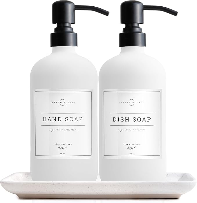 Vine Creations Glass Soap Dispenser, 2 Pack Kitchen Soap Dispenser Set by VineCreations